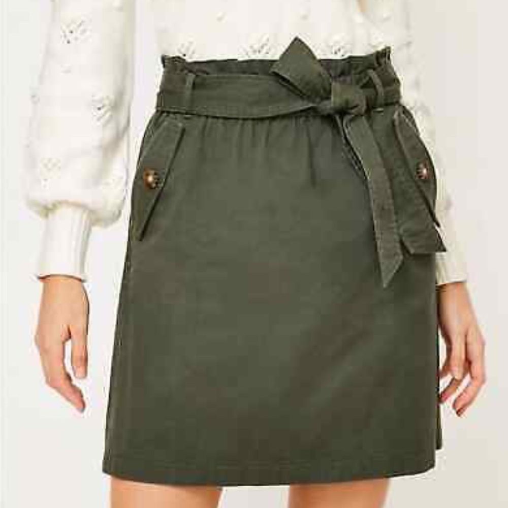 Army Green, Tie Waist, Paperbag A-Line Skirt with Pockets